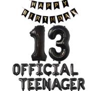 Décorations officielles pour adolescent 13 ans,Décoration d'anniversaire,Pour filles et garçons,Happy Birthday,Numéro 13 ans,Ballons officiels pour adolescents,Décoration d'anniversaire (noir)