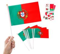 Décorations olympiques du Portugal 2024 - 10 petits drapeaux portugais sur bâtons et 2 tatouages - Mini drapeaux portugais à main pour les jeux olympiques de 2024 - Décorations de fête nationale