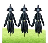 Décorations Outdoor - Ensemble De 3 Sorcières Noires D' LED avec des Chapeaux, Un Pieu Décoratif De 59 Pouces avec Un Visage d'horreur De Vacances À Visage Brillant LED pour Le Porc