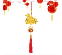 Décorations | Pendentif doré - Prospérité - Décoration de fête du printemps avec pompon - Décoration pour mur, fenêtre, porte, maison