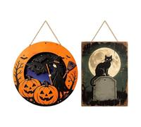 Décorations Porte Halloween 2 Pièces Panneau En Bois Sorcière Trick Or