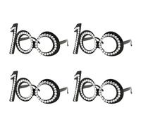 Décorations pour 100e anniversaire - Lot de 4 lunettes amusantes « 100 ans » - Accessoires de photomaton - Lunettes noires avec monture en strass - Décorations de fête pour 100e anniversaire de