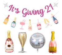 Décorations pour 21e anniversaire : « It's Giving 21 Banner Champagne Wine Bottle Martini Banner Happy 21st Birthday Decorations for Her Champagne Wine Bottles and Glasses Balloons