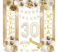 Décorations pour 30ème Anniversaire Blanc Or, Décoration de Fête pour Fille 30 ans, Décoration de Ballons Beige Or, Rideaux de Métalliques, Anniversaire pour Femme/Fille pour Décoration 30 Ans (30)