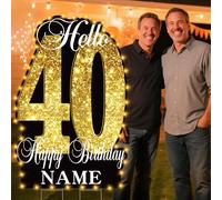 Décorations pour 40e anniversaire - Panneau de cour extra large de 101,6 cm avec lumières DEL - Panneau personnalisé pour pelouse d'extérieur imperméable - Décoration de jardin dorée pastel avec