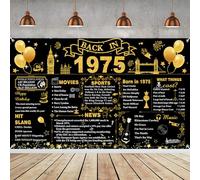 Décorations pour 50e anniversaire en noir et or, poster "Back in 1975" UK, décorations pour 50e anniversaire heureux, grande toile de fond "Back in 1975", décoration pour 50 ans d'anniversaire à la