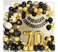 Décorations pour 70e Anniversaire, Kit Arche Ballons Noir Doré avec Foil Numéro 70, Bannière Joyeux Anniversaire pour Homme Femme, Décorations Fête Noir Or pour 70 Ans