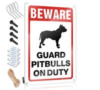 Décorations pour chambre à coucher, esthétique, décoration murale vintage amusante et douce, plaque en métal rustique grunge pour homme | Cadeau de vacances personnalisé « Beware ! Guard Pitbulls On