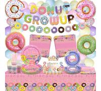 Décorations pour la fête d'anniversaire des beignets, comprenant la bannière Donut Grow Up, les assiettes, les ballons, la nappe, les serviettes, les tasses, pour l'anniversaire des filles, pour 20