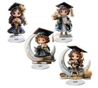Décorations pour la Fête de Remise des Diplômes - 4 Pièces Figurine Acrylique Plate 2D Avec Message Félicitations,Déco de Diplôme Promotion 2026 Rotative à 360° - Pour Célébration Des Diplômés Univers