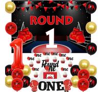 Décorations pour la fête du 1er anniversaire de la boxe, toile de fond - toppers pour le gâteau et ballons pour la chaise haute pour le thème du sport Fournitures pour la fête du 1er anniversaire