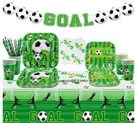 Décorations pour la fête du football - Bannières, assiettes, serviettes, tasses, nappes, fournitures d'anniversaire pour le football - 20 personnes