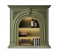 Décorations pour la maison Manteau de cheminée en bois massif sculpté avec étagères rangement ouvertes, cadre décoratif Cadre d'entourage(Green,Moyen)