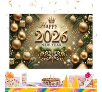 Décorations pour le Nouvel An,2026 Fête Dorée - Grande Bannière En Tissu Pour La Bonne Année | pour Intérieur Extérieur Noël Maison École Boutique Ferme Cour Porche