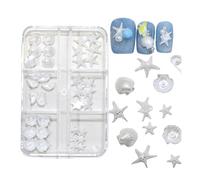 Décorations pour ongles en résine blanche avec motifs d'étoiles de mer et coquillages pour une amélioration créative des décorations d'ongles en résine pour les fêtes