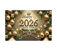Décorations pour réveillon du Nouvel An doré 2026 2,1 x 1,5 m | Grande affiche de Nouvel An en tissu pour intérieur extérieur, Noël, maison, bureau, école, magasin, maison de campagne, bar