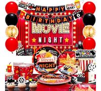 Décorations pour Soirée Cinéma, Fournitures de Fête sur le Thème de Movie Night - Bannière Ballons Fond Nappe Assiettes Serviettes etc Accessoires de Fête Cinéma