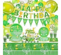 Décorations pour une fête d'anniversaire de tennis, comprenant drapeau, bannière d'anniversaire, nappe, assiettes en papier, serviettes, ballons pour une fête d'anniversaire d'enfants, pour 20 invités