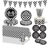 Décorations Pour Une Fête D'anniversaire De Voiture De Course Avec Assiettes En Papier Nappe Gobelets En Papier Serviettes En Pneu Drapeau Pour Une Fête D'anniversaire D'enfants, Pour 20 Personnes
