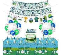 Décorations pour une fête d'anniversaire sur le thème du golf, Inclut une bannière Happy Birthday, Nappes, Garnitures de cupcakes, Ballons pour la fête d'anniversaire d'un golfeur fanatique de sport-B