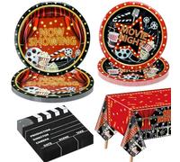 Décorations pour une soirée cinéma pour 20 invités, comprenant des assiettes en papier, des serviettes, une nappe pour une soirée cinéma Décorations pour une fête d'anniversaire avec tapis rouge