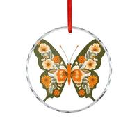 Décorations rétro à suspendre pour sapin de Noël avec fleurs oranges et papillons verts