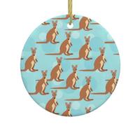 Décorations rondes à suspendre en céramique pour sapin de Noël avec imprimé zoo kangourou