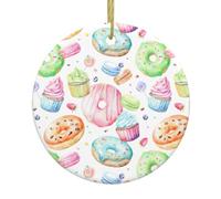 Décorations rondes à suspendre en céramique pour sapin de Noël en forme de petits gâteaux, beignets, muffins, sucre, souvenir 2025