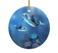 Décorations rondes en céramique à suspendre pour sapin de Noël Motif dauphins du monde sous-marin