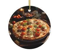 Décorations rondes en céramique pour sapin de Noël avec tomates et pizzas