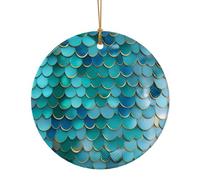 Décorations rondes et plates à suspendre en forme d'écailles de sirène pour Noël, hiver, Nouvel An