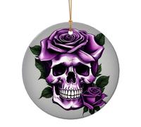 Décorations rondes et plates à suspendre pour Noël, hiver, Nouvel An et tête de mort violettes