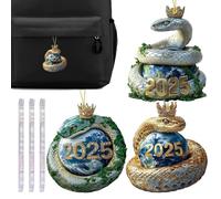 Décorations serpent - Ornements serpent | Pendentif serpent couronne | Serpent suspendu | Ornements de terre de serpent couronne en acrylique 2D | 3 pendentifs décoratifs à suspendre pour rétroviseur