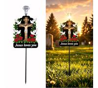 Décorations solaires pour cimetière funéraire Jésus vous aime Plaques | Marqueur funéraire à énergie solaire, Forever in Our Hearts, utilisation en extérieur, décoration commémorative