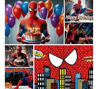 Décorations sur le thème de Spiderman, toile de fond pour fête d'anniversaire d'enfant, accessoires de photographie pour baby shower, bannière XD041-01
