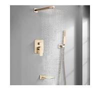 Decorations Système dissimulé avec Bec Baignoire Cascade Pomme à Main, Ensemble robinets Douche Pluie en Or brossé Complet utilisé pour rénovation la Salle de Bain, Mur 12 Pouces Beautiful