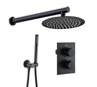 Decorations Système murmure Mural thermostatique Noir Tapis soupape mélange avec Piste Ronde Une à Main, Un Ensemble Douche de Luxe, 8 Pouces Beautiful