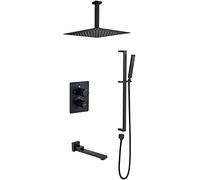 Decorations Système Température Affichage du Robinet Ensemble mélangeur dissimulé avec à Main en Laiton 25 cm Bascade Précipitant la tête de Douche Advanced Air Injection Technology Mat Beautiful