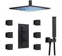 Decorations thermostatique Matte Noir en Laiton Plafond LED Mont POURRIEUX SYSTÈME comme des POURCE avec Sprays corporels Ensemble de Douche à Main, 12 Pouces Beautiful