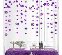 Décorations violettes pour 50e anniversaire - Guirlande d'étoiles scintillantes en forme de chiffre 50 - Guirlande métallique à suspendre pour 50e anniversaire de 50 ans - Fournitures de fête