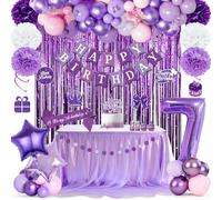 Décorations violettes pour un 7e anniversaire, banderole Joyeux anniversaire violette, ballons, Rideau Métallique violet, Écharpe d'Anniversaire, pompons,Sécorations Suspendues Tourbillon