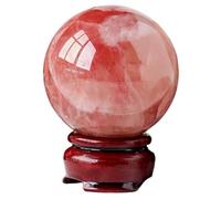 Decorative Balls Crystal Ball Red Calcite Divination Spherewith Wood Stand Quartz Crystals Home Decor Fengshui Accessories Rockery Ornament,60~70mm Gemstone Stone
