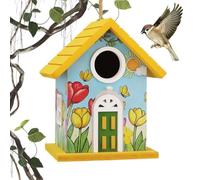 Decorative Bird House - Colorful Wooden Shelter,Outdoor Garden Ornament | Handcrafted Natural Solid Wood Construction | Backyard Sparrow House For Hummingbird Wren Robin Garden Porch Patio Balcony