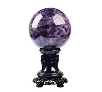 Decorative Dream Amethyst Crystal Ball Figurines Amethyst Crystal Sphere with Wood Stand Crystals Sphere Sculpture Home Office Decoration Fengshui,10cm/3.9in