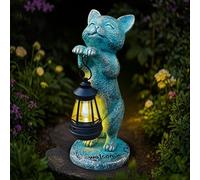 Decorative Garden Lantern Cat Lantern with Solar Lantern Outdoor Figurines Outdoor Patio Balcony Garden Lawn Decor Gift for Mom Grandma Women Hanging