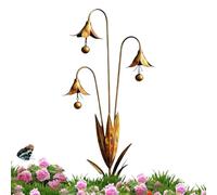 Decorative Garden Stakes - 67x33x6cm Flower Shape Metal Lawn Ornament with Triple Bell, Rustic Vintage Yard Art for Outdoor Garden Pathway Patio Flower Bed Plant Pot Decor