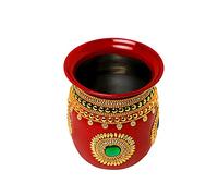 Decorative Kalash Lota Handpainted Steel Kalash Indian Traditional Festival Decoration Wedding Decor Gift Pooja Item Home Temple Puja Ritual Housewarming Stainless Steel Lota (Size:-4")