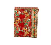 Decorative Mat Aasan Cloth Chunari Puja Chunar (Size:- 32"x 12") Netted Cloth Chunari Aasan Mat Indian Traditional Cultural Festival Laxmi Poojan Navratri Decorations Statue Frame Idol Temple(Red)