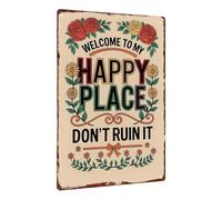 Décorative Mon Endroit de Bonheur,Affiche Murale Florale Vintage - Décorative En Métal De Bienvenue - Idéal Pour Intérieur Extérieur Chambre Couloirs Cours Porches Ferme Et