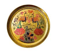 Decorative peacock Brass Thali Plate Brass Thali Prasad Plate for Pooja Utensils Indian Traditional Festival Karwachauth Pooja Navratri Housewarming Decorations and Home Decor(Size:- 5")(Golden)